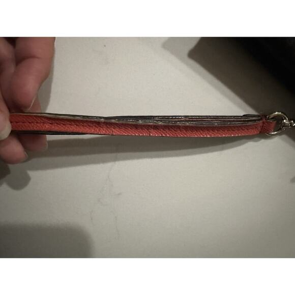 Coach Signature Wristlet Brown/Red Leather Trim – Classic Logo Print - Picture 4 of 11